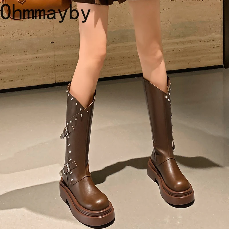 Винтажные женские ковбойские ботинки на платформе модные до середины икры с