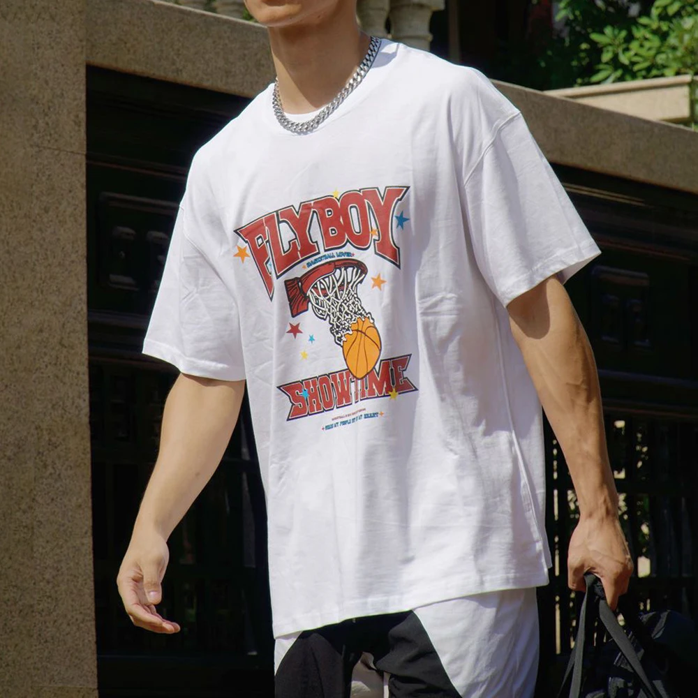 

Summer Street Retro Hip-hop Casual T-shirt Y2K American Cotton Basketball Print Fashion Short-sleeved Tops Men's Clothing