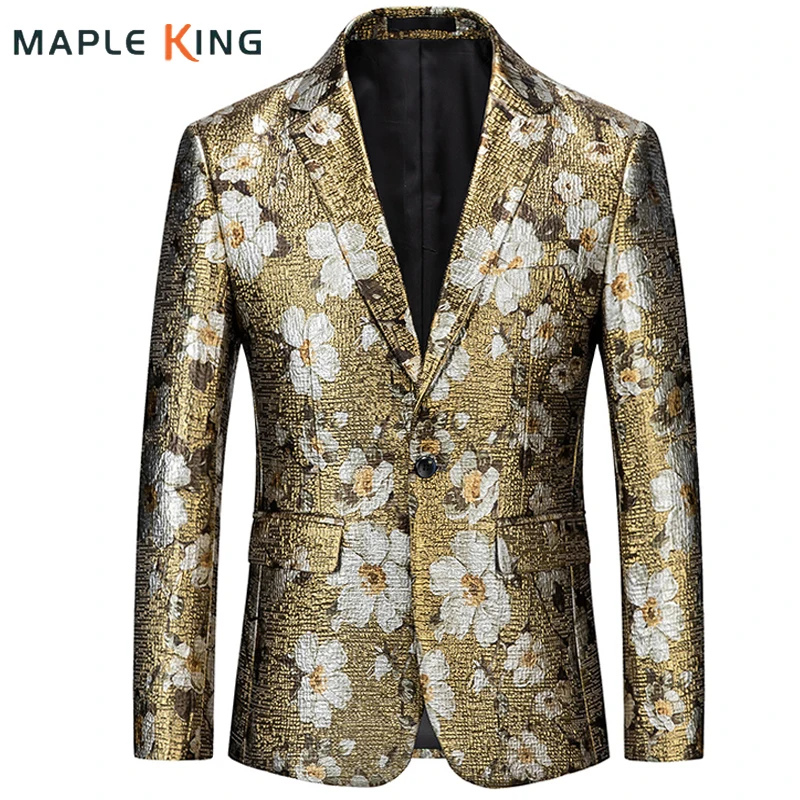 Steampunk Jacket Men Golden Vintage Floral Blazer Party Wedding Suit 2022 Mens Blazer Luxery Designer Masculino Social Completo