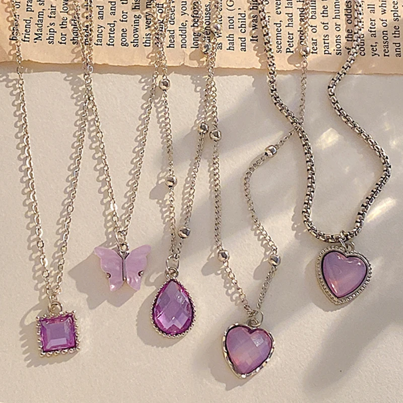 17KM 5Pcs Crystal Butterfly Necklaces Set Heart Animal Silver Color Chain Chokers Geometric Irregular Trendy Jewerly for Women - купить по