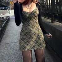 cute sexy green plaid mini dresses y2k indie aesthetic clothes for women summer casual camisole dress vestido feminino