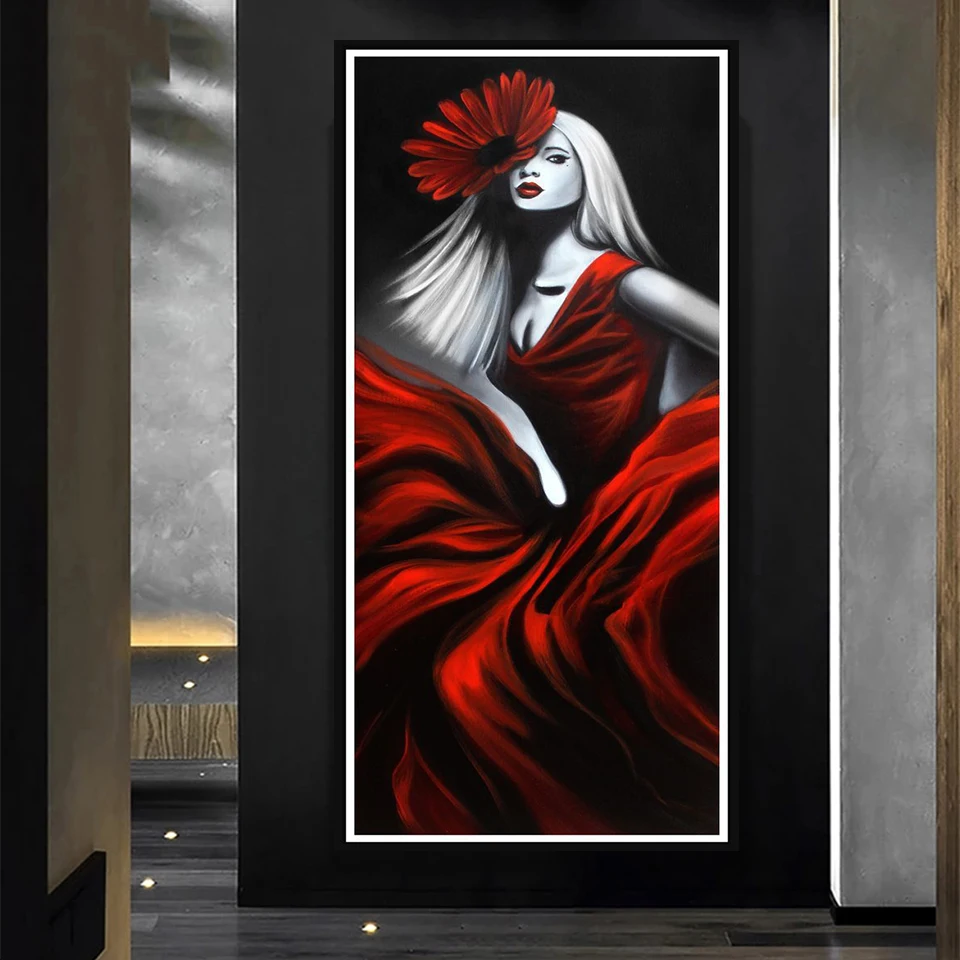 

Большая Алмазная 5D картина «сделай сам», элегантная красная женщина, Набор для вышивки крестиком, алмазная вышивка, картина стразы, портрет R216