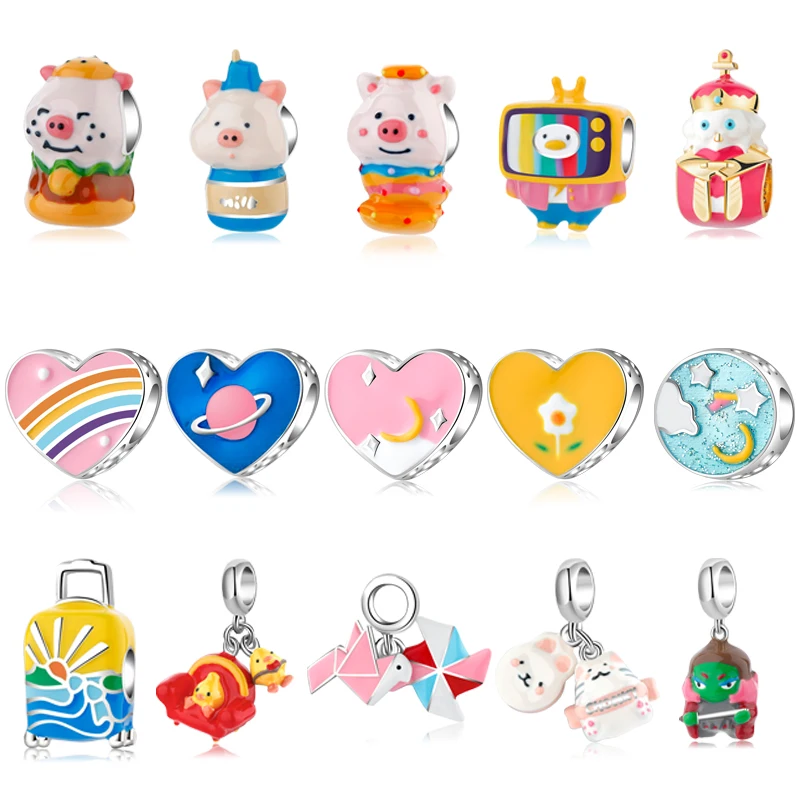 Лидер продаж серебряные подвески бургеры свинка курица животные радуга голубая