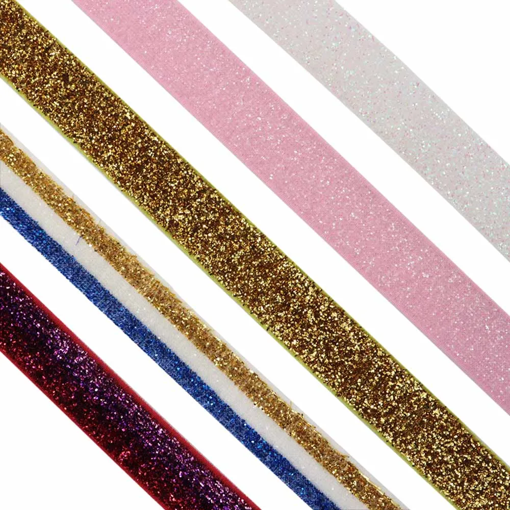 

High Quality 5/8" 15MM Frosted Glitter Elastic Ribbon For Ponytail Holder Bracelet Hair Accessories 50Yards