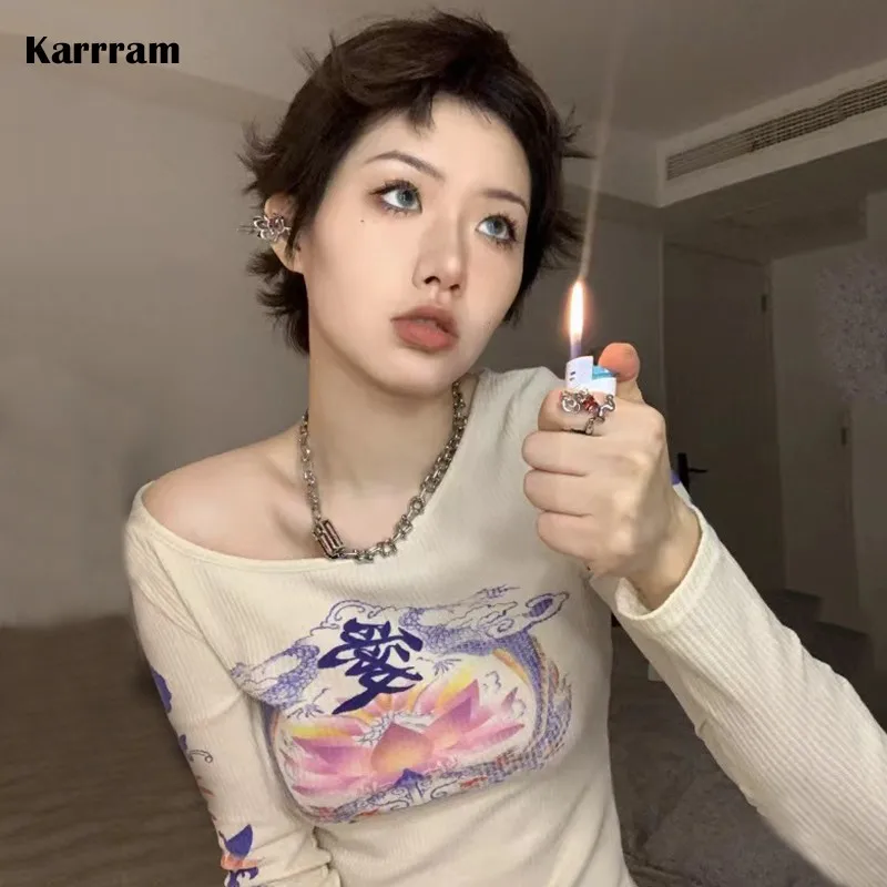 Karrram Y2k эстетичные Топы Harajuku Графические футболки корейская мода винтажная