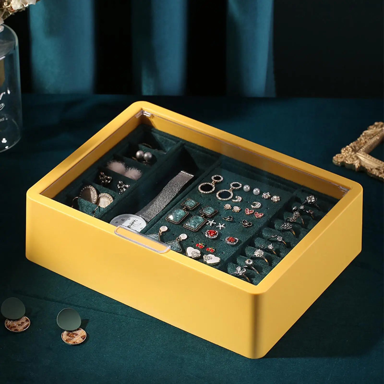 

Portable Jewelry Storage Box Double-Layer Case Organiser for Rings Necklace