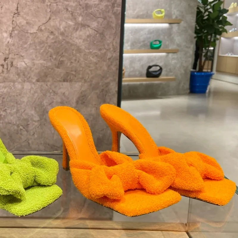 

Женские универсальные туфли на тонком каблуке, удобные бархатные шлепанцы на высоком каблуке, с милым бантом, лето 2023