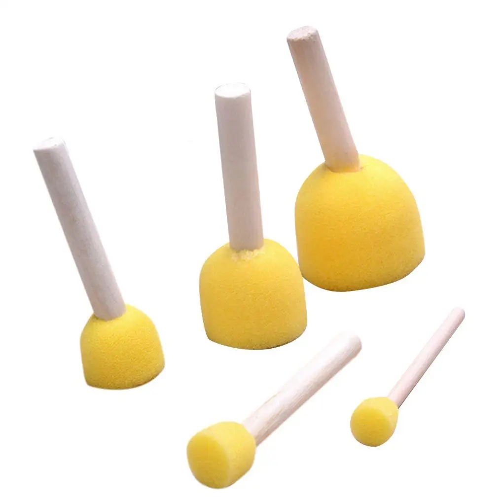 5pcs Kid Painting Sponge Brush Original Wood Handle Painting Graffiti Early Toy DIY Art Supplies Gifts