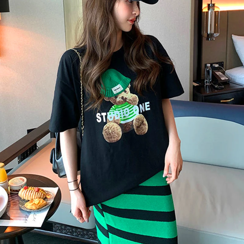 

Футболки в стиле хип-хоп с забавным медведем из мультфильма, удобные мужские и женские топы большого размера d, летние футболки стандартного...