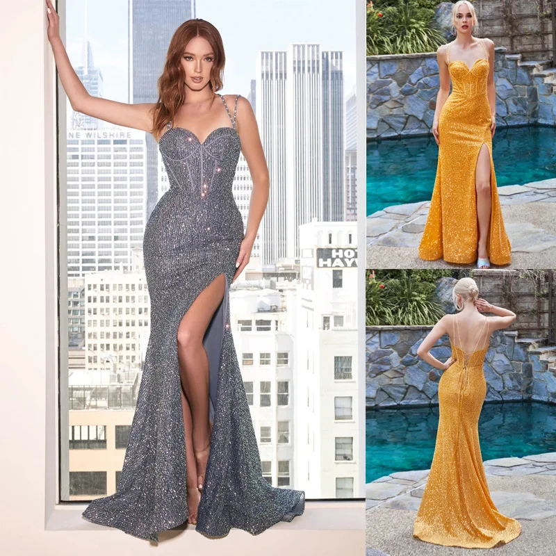 

Sequins Shinning Wedding Ball Prom Gown Bridesmaid Dresses Diamond Spaghetti Strap Prom Party Backless Dress Wrap Sundress Robe