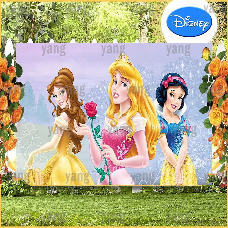 Customized Beauty and the Beast Snow White Princess Colorful Forest Photo Backdrop Girl Happy Birthday Party Background Banner