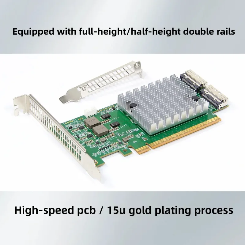 Фото Сетевая карта SSD U.2 Жесткий диск с адаптером PCIe 5.0/4,0 Retimer Card MCIO X16/X8 для графического процессора Кабель объединительной платы №1