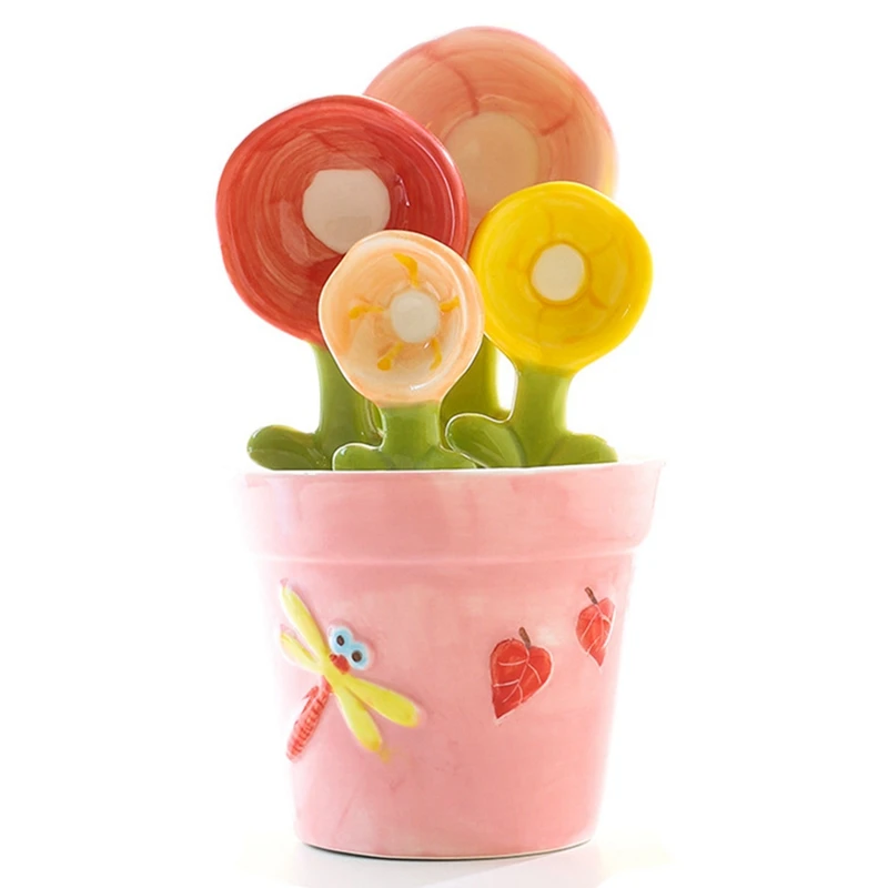 Ceramic Measuring Spoon Baking Food Home Kitchen Salt Sugar With Base Cute Supplies