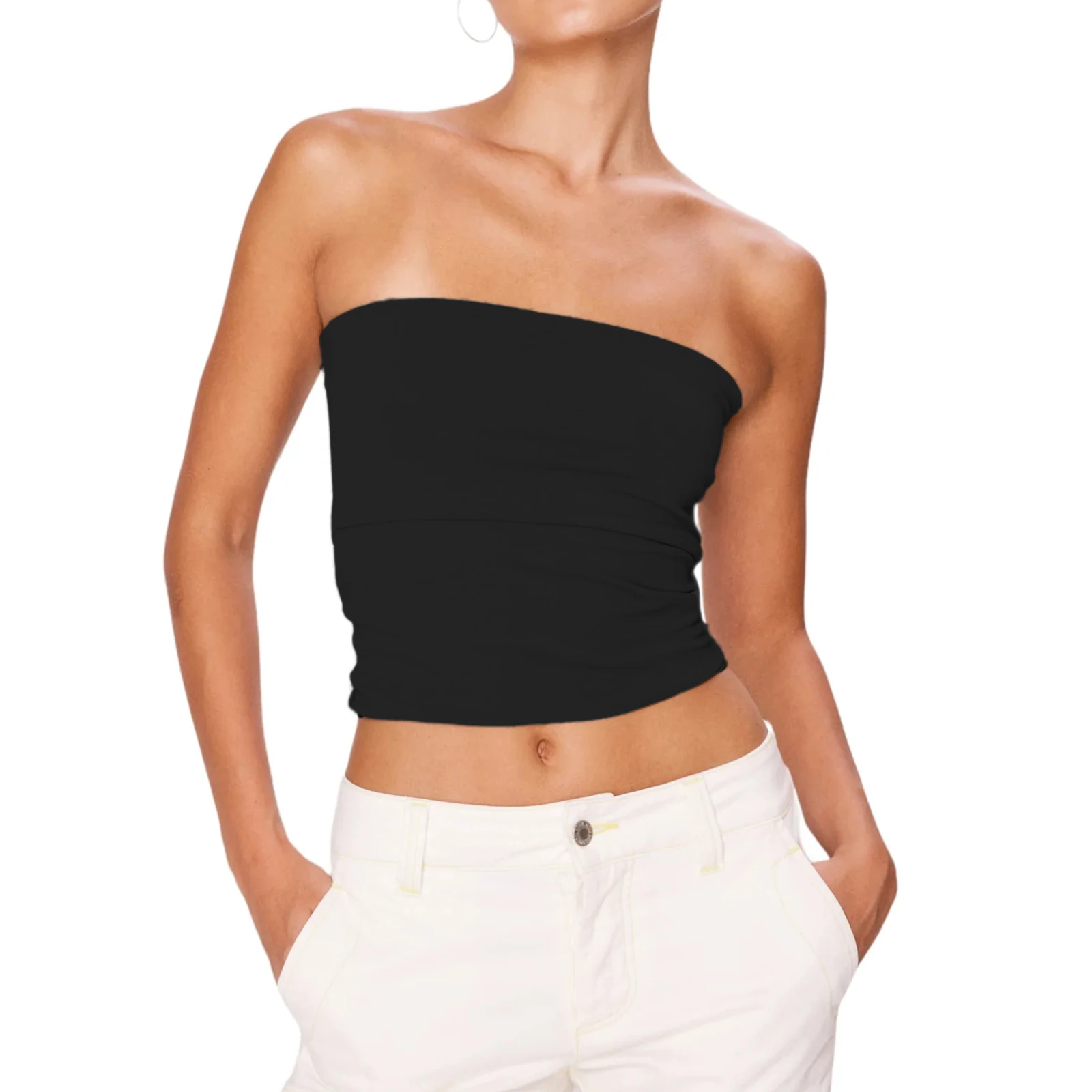 

Women Fashion Tube Tops Solid Color Strapless Wrap Chest Tank Tops 2023 New Summer Slim Fit Exposed Navel Crop Tops Streetwear