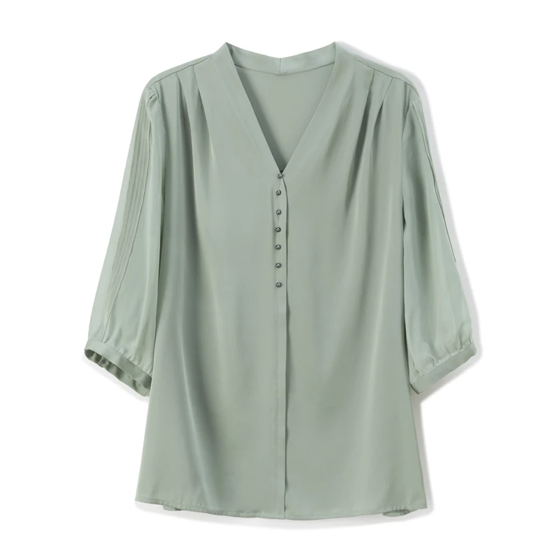 

Chiffon Women's Blouse V-neck Solid Shirt Summer Casual Clothing Short Sleeve Top Loose Lady