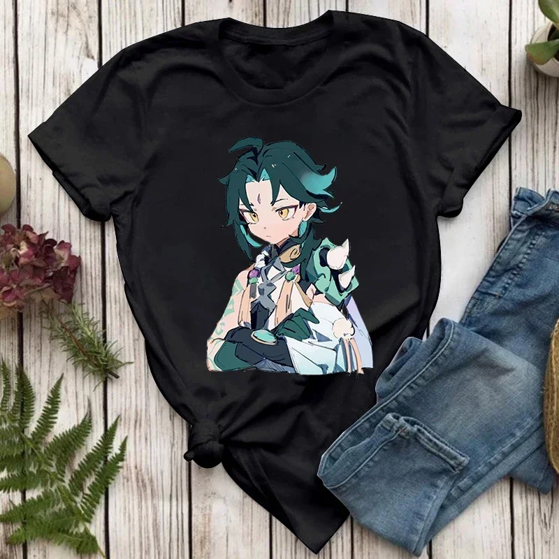 Women T-shirt Top Genshin Impact Xiao Graphic Clothes Casual Short Sleeve T Shirt Female Fashion Summer White Black Clothing Y2k