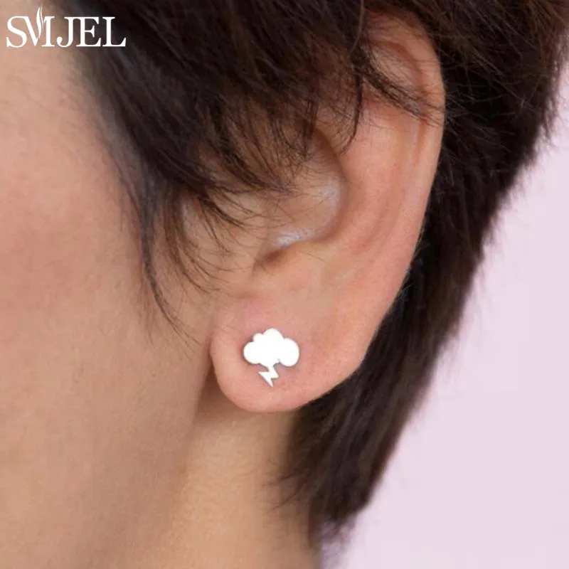 

SMJEL Punk Cloud Thunder Stainless Steel Earrings Personality Lightning Bolt Fashion Stud Earring for Women Men Jewelry Gifts