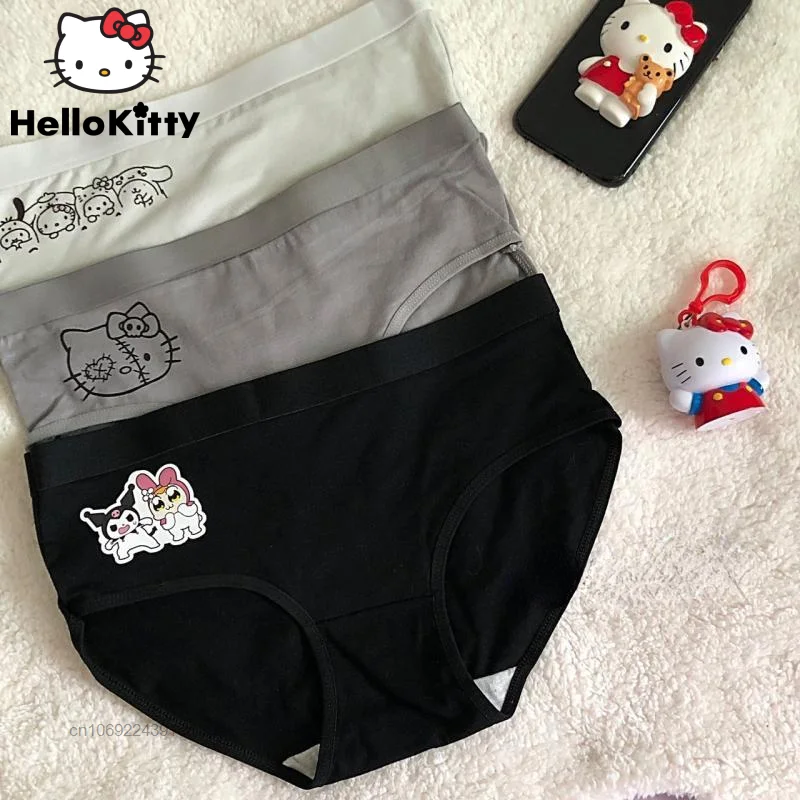 

Sanrio, хлопковое нижнее белье Hello Kitty Y2k Kawaii My Melody Kuromi Мультяшные Трусы со средней талией женские дышащие трусы нижнее белье