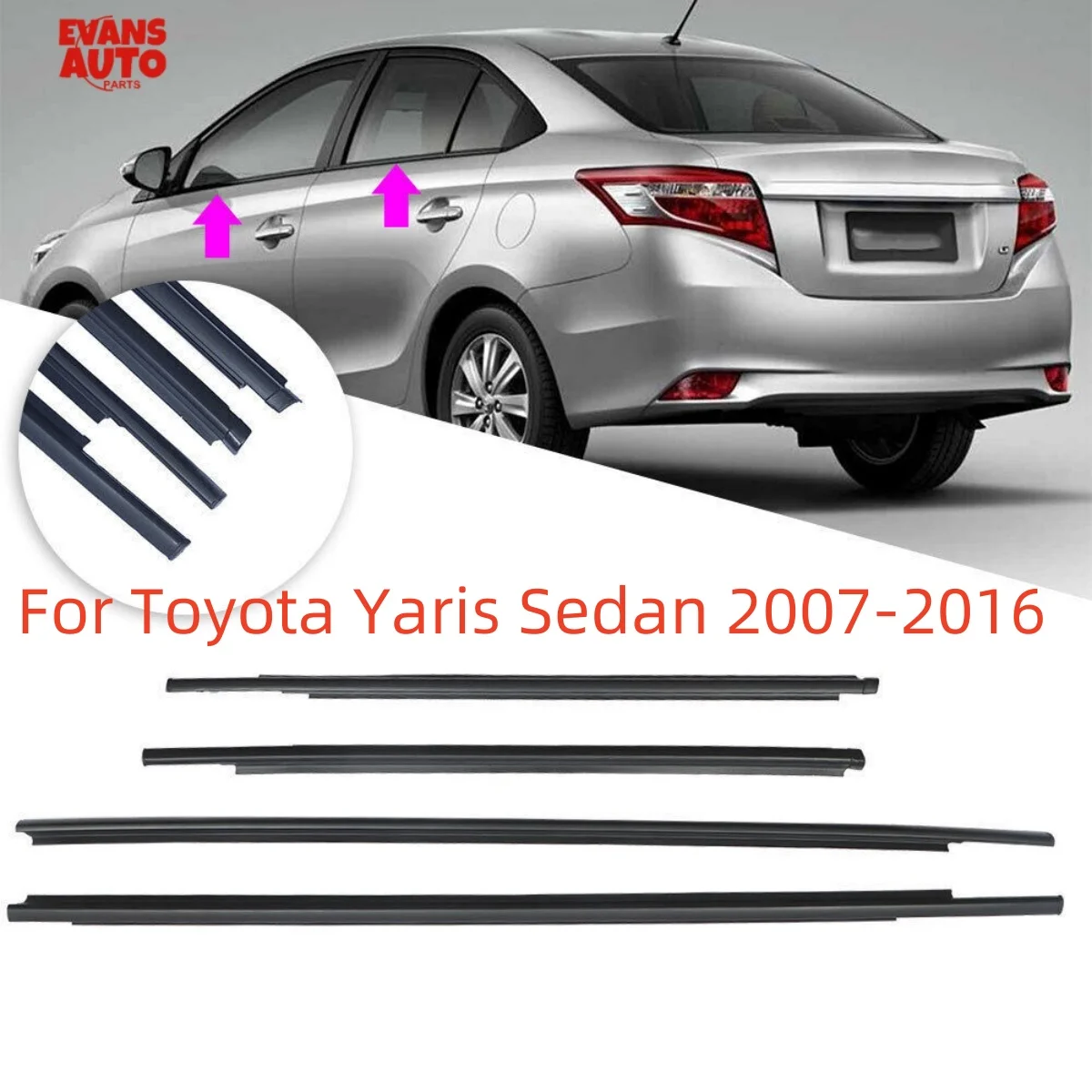 

4 шт., уплотнитель окна автомобиля, черный для Toyota Yaris Sedan 2007-2016 68160-52150 68210-52150 68230-52130 68180-52130