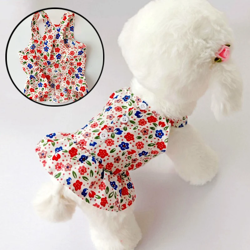 

Summer Dog Clothes Cute Floral Sling Dress Thin Skirt Sunscreen for Small Dog Chihuahua Bichon Poodle Costume Puppy Pet Dresses