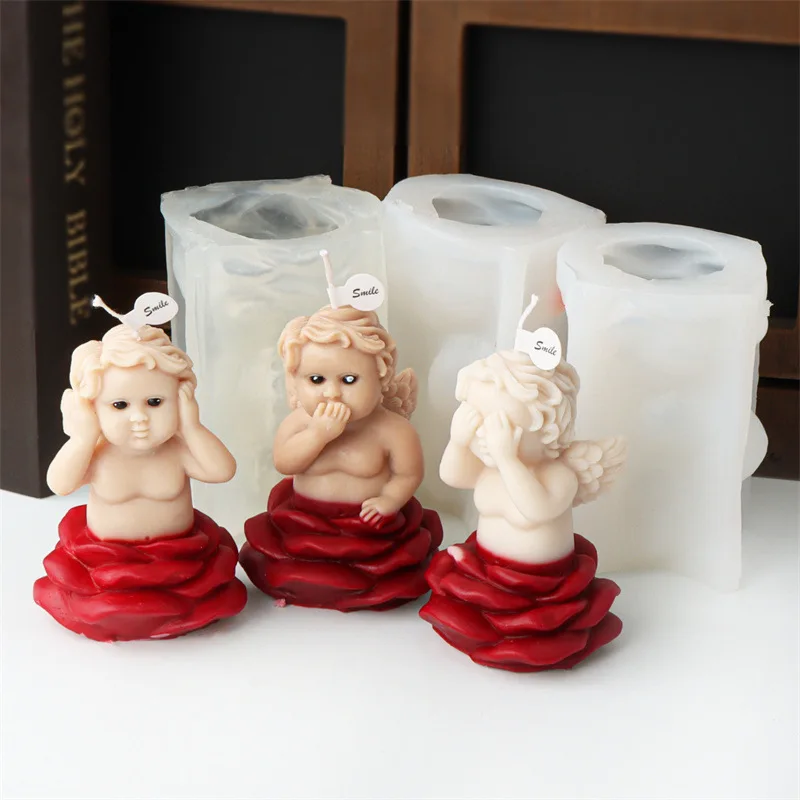 

Cute Rose Angel Candle Silicone Mold Gypsum form Carving Art Aromatherapy Plaster Home Decoration Mold Gift Handmade Tool