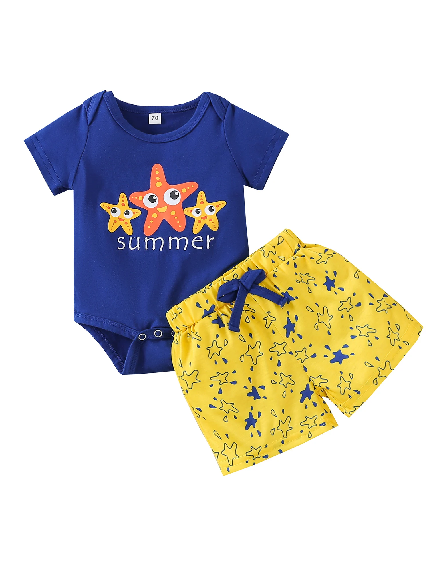 

2 шт., Детский комбинезон с круглым вырезом и короткими рукавами