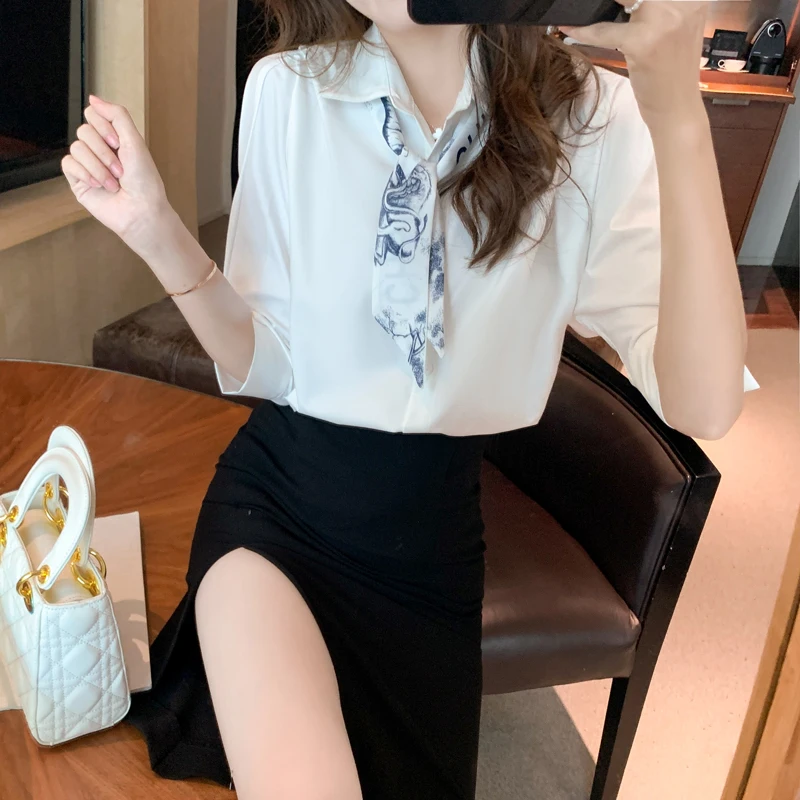 

Blouse Women Spring Fashion Office Lady Casual Half Sleeve Loose Chiffon White Blusas Womens Tops And Blouses Dropshipping