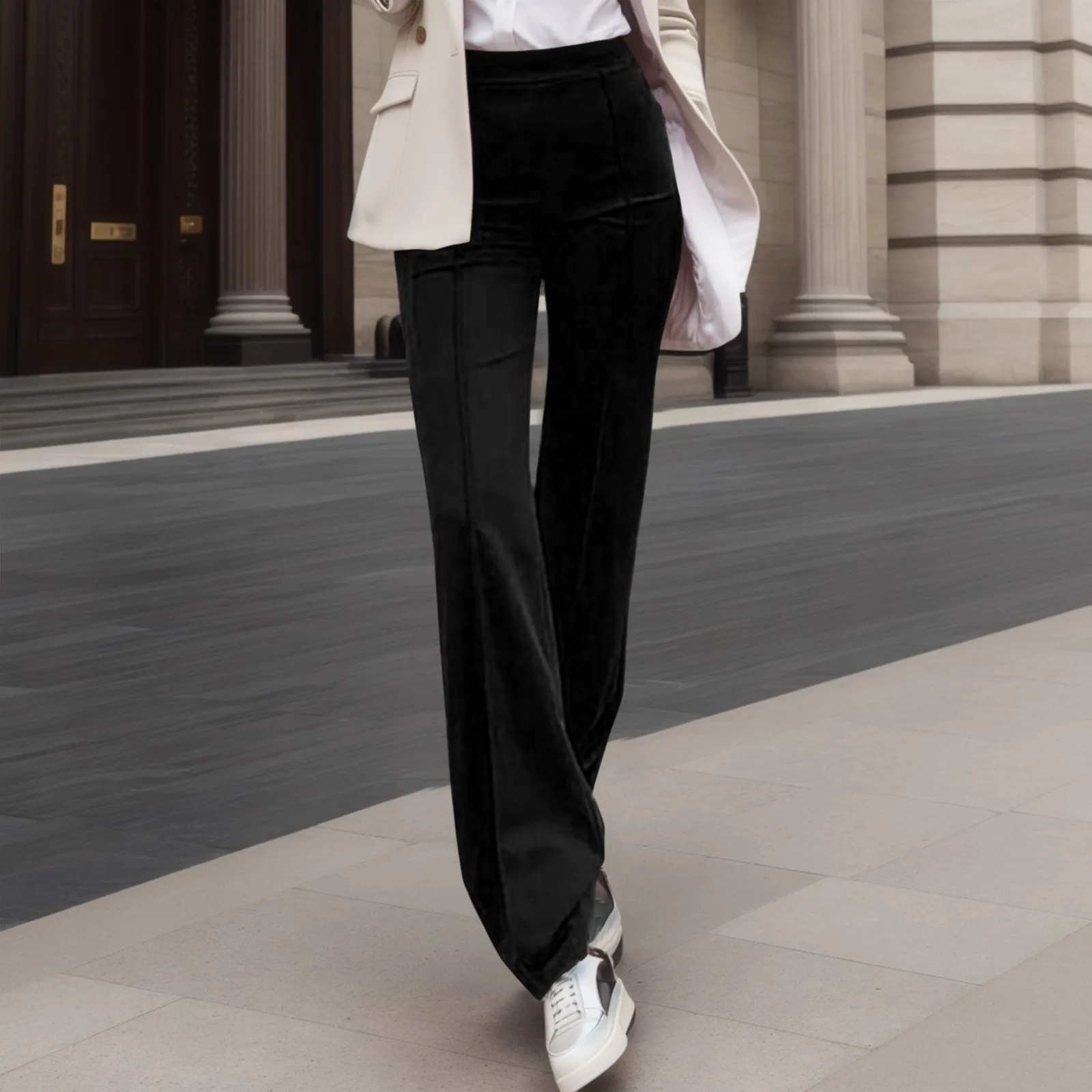 

Women Casual Solid Color Suit Pants Vintage Fashion High Waist Office Lady Trousers Autumn Elegant Temperament Straight Pants