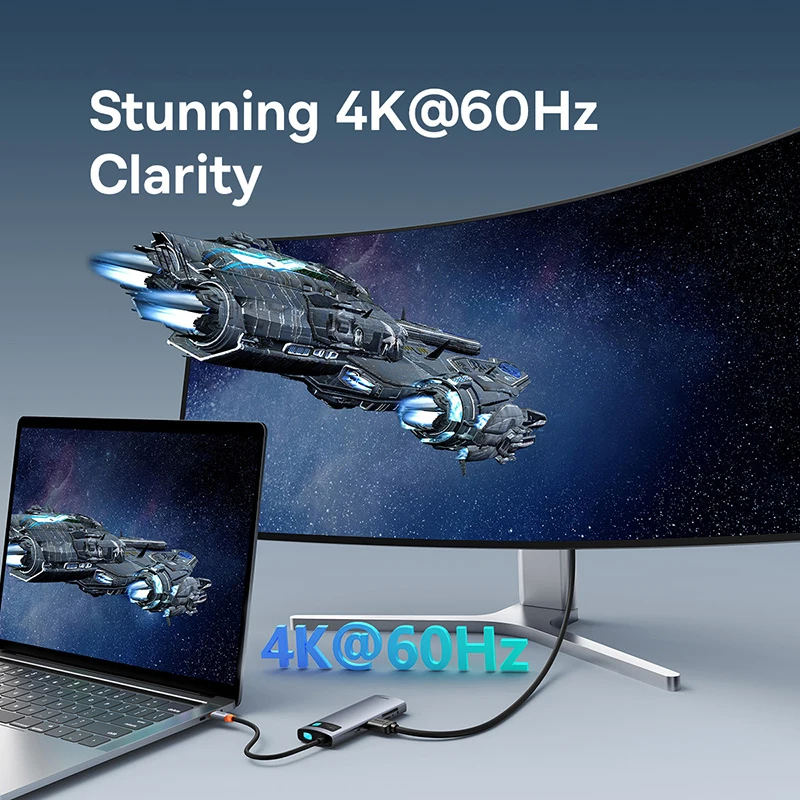 Фото 【Быстрая доставка】USB-хаб Baseus 7-в-1 с поддержкой HDMI 4K 60Hz, USB 3.0 5Gbps, слотами для карт SD и TF, Type-C PD 100W №3