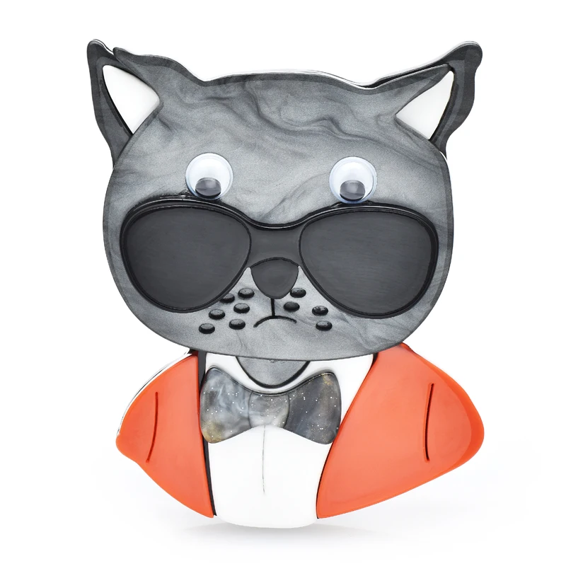 

Wuli&baby Acrylic Cool Cat Brooches For Women Unisex Wear Glasses Suits Grey Cat Animal Party Casual Brooch Pin Gifts