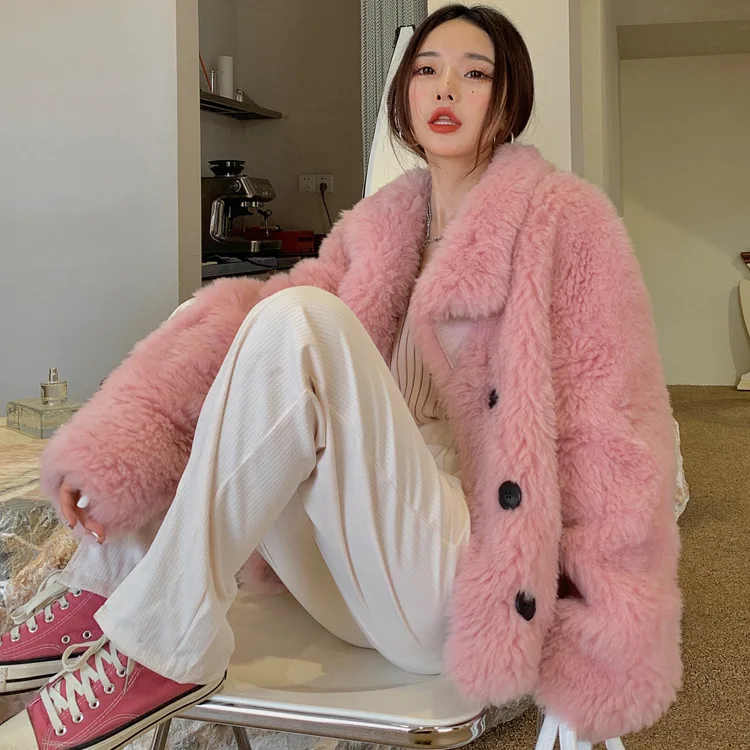 Fur coat women's wool lambswool winter coat