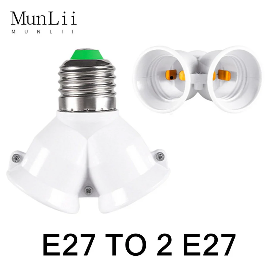 

MunLii 2 In 1 Double E27 Socket Base Extender Splitter Converter Plug Halogen Light Lamp Bulb Holder Copper Contact Adapter
