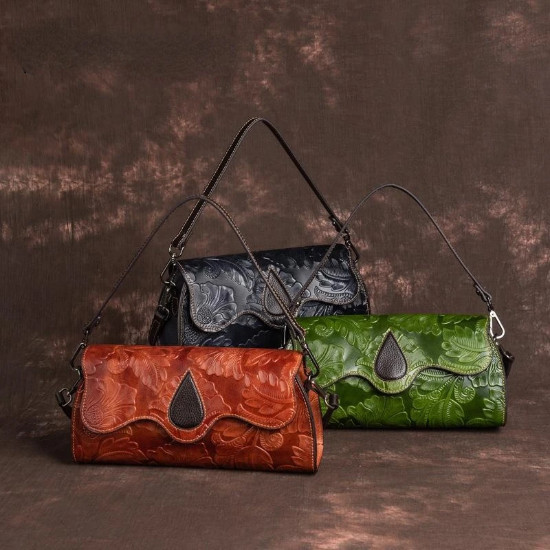 

Exquisite Vintage Embossed Female Tote Bag Genuine Leather Handmade Women Handbag Ladies Natural Cowhide Versatile Shoulder Bags