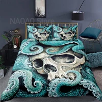 3d horror duvet cover set skull print bedding set blue decorative luxury microfiber polyester comforter cover with pillowcases