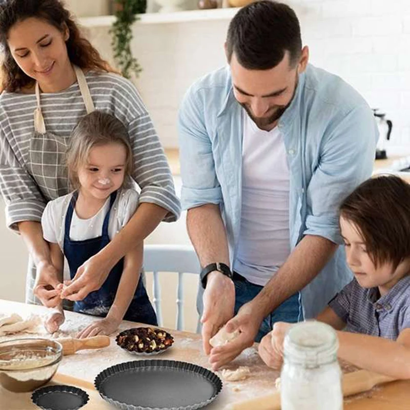 3PCS Non-Stick Removable Loose Bottom Quiche Tart Pan Round Pie Pizza with Base | Дом и сад