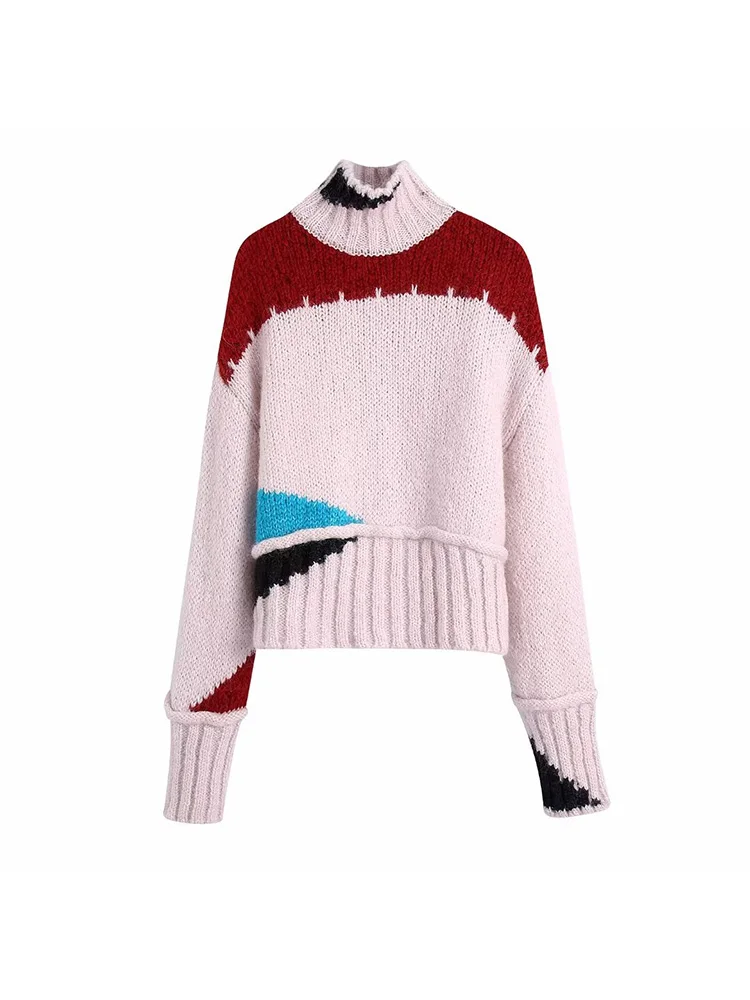 

PB&ZA2022 fall and winter new women's fashion stand-up collar chic and colorful knitted sweater 5802109
