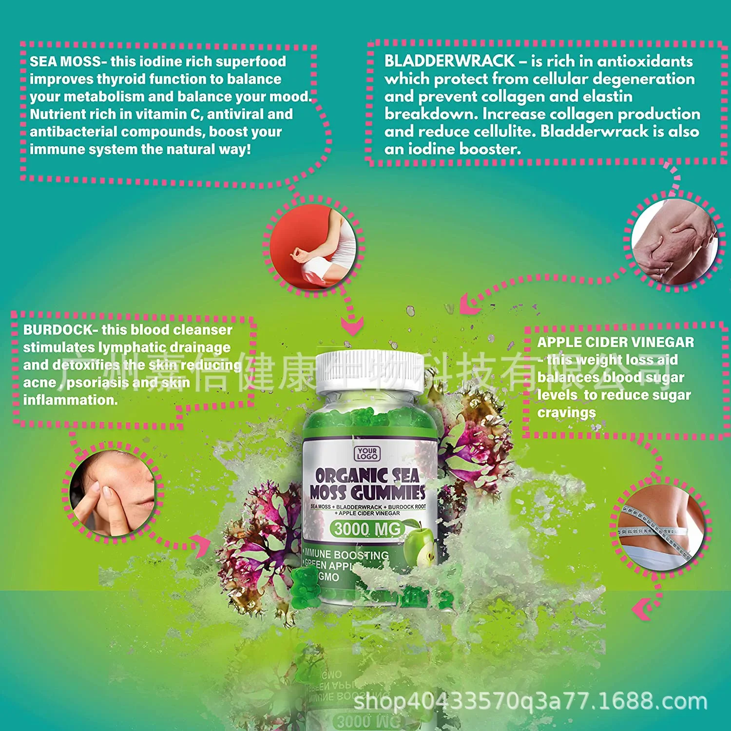 

Seaweed gummy bear fruit flavored gummy supplements body nutrition, weight loss,iron,zinc,selenium, calcium,VC gummy supplements