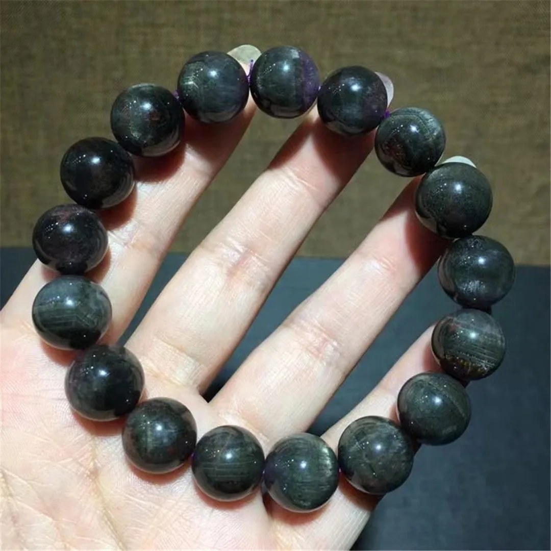 

12mm Natural Black Auralite 23 Bracelet Jewelry For Women Lady Man Wealth Gift Beauty Crystal Round Beads Stone Strands AAAAA