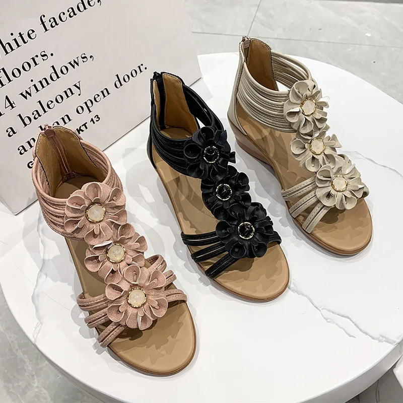 

Женская обувь на танкетке, бежевая Толстая Удобная Обувь-Гладиатор, модель 2022