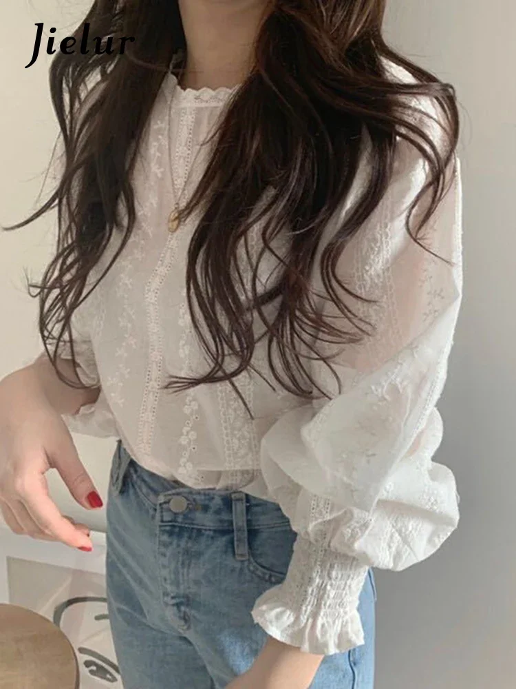 Кружевная рубашка Jielur с вышивкой размер s-xl Весенняя женская льняная хлопковая