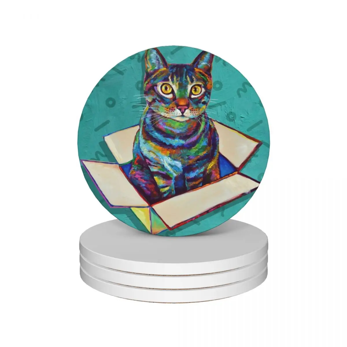 Arwen the Cosmic Cat in a Box on Teal by Robert Phelps керамические подставки (набор из 4) Симпатичные