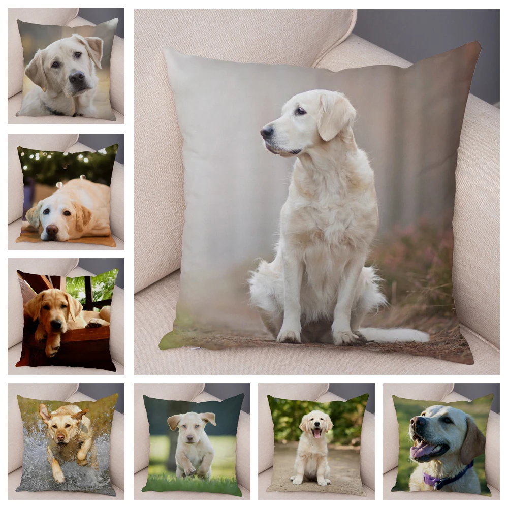 

Labrador Dog Pillowcase Decor Cute Pet Animal Printed Super Soft Short Plush Cushion Cover for Sofa Home Car Pillow Case 45X45cm