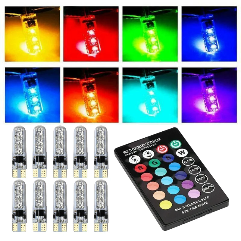 

10 шт., универсальные разноцветные светодиодные лампы с пультом дистанционного управления, 12 В, 194 Вт