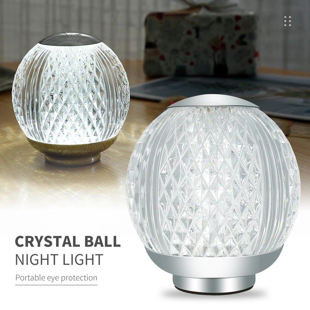 

Acrylic Crystal Bedside Lamp Bedroom Night Light Diamond Table Lighting with Touch Control 3 Changing Colors Decoration LED USB