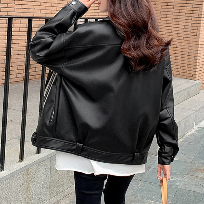 black Faux Leather Jacket Women PU Motorcycle Jackets Coat Korean Autumn winter fall jackets for women 2022 new fashion elegant
