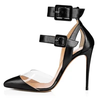 black clear heels women luxury pumps 2022 pointed toe party high heels ankle strap shoes ladies plus size pvc heeled stilettos