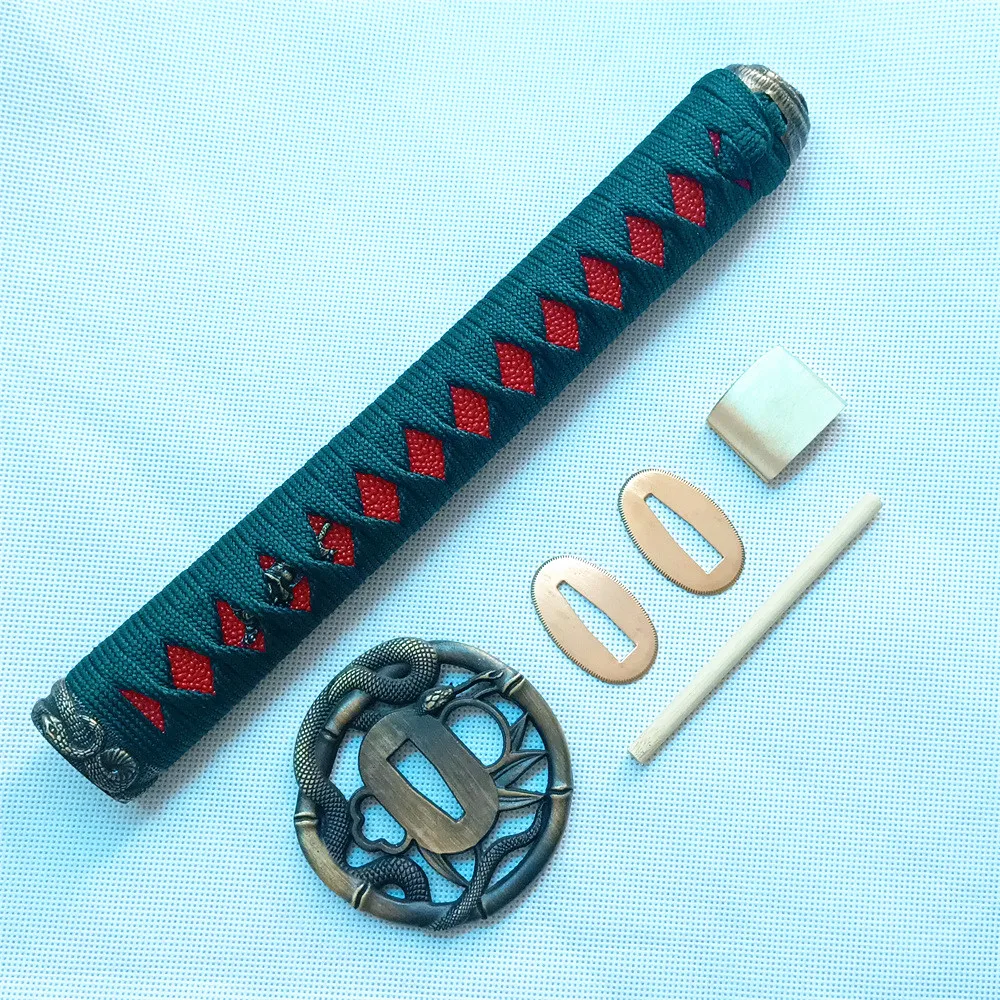 Зеленая ручка 26 см сплав защита для рук змея Tsuba Menuki Fuchi Kashira японского самурая