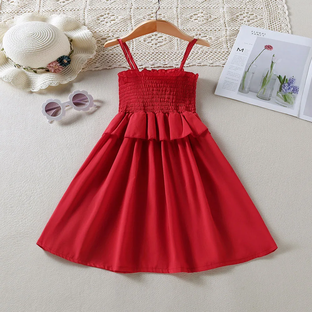 

Girl Sleeveless Backless Red Party Dress 2022 New Summer Patchwork Pleated Formal Dresses Kids Girls Clothes for 2-6Y