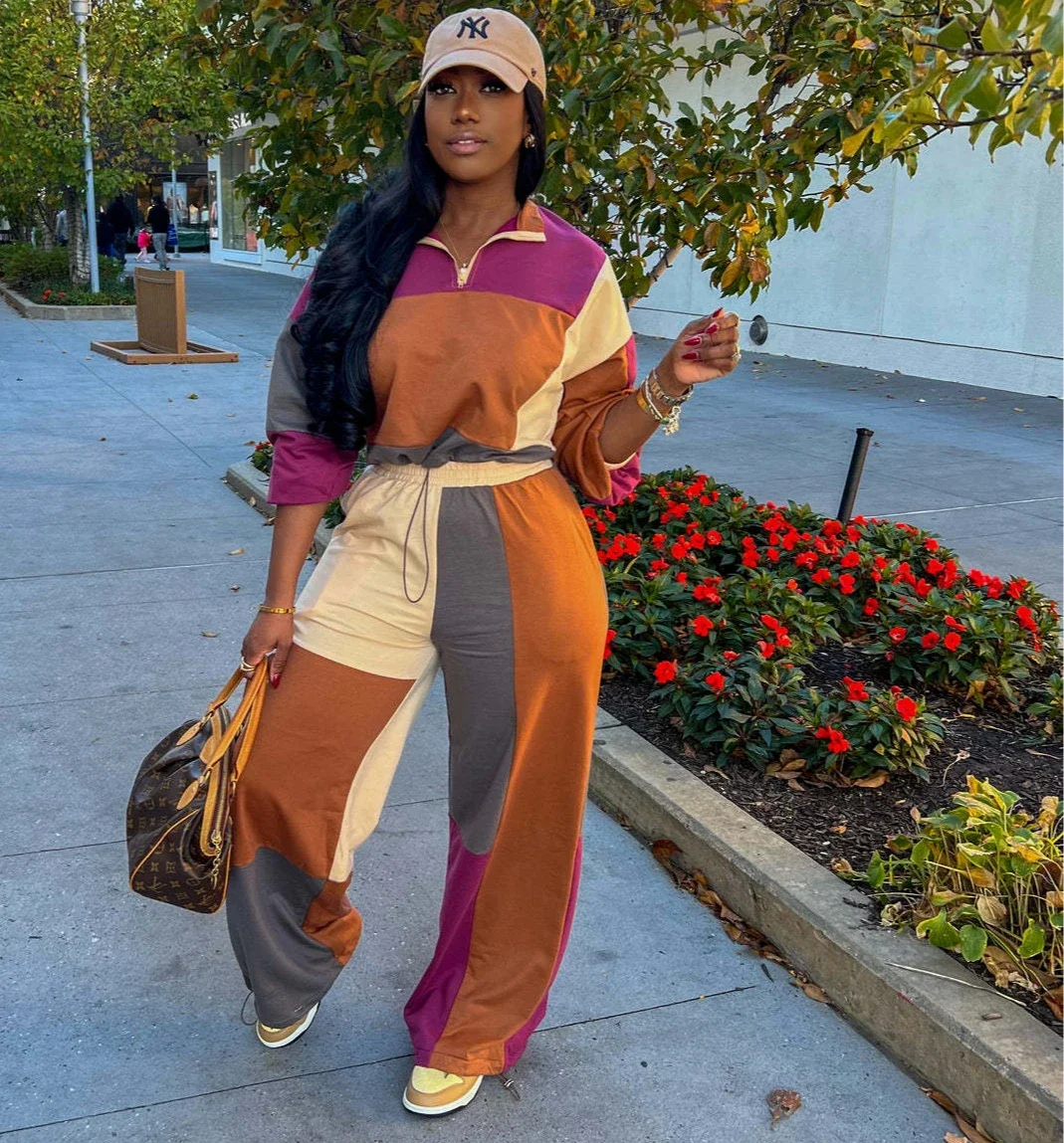 Шикарный лоскутный комплект из 2 предметов женские топы с длинными рукавами и