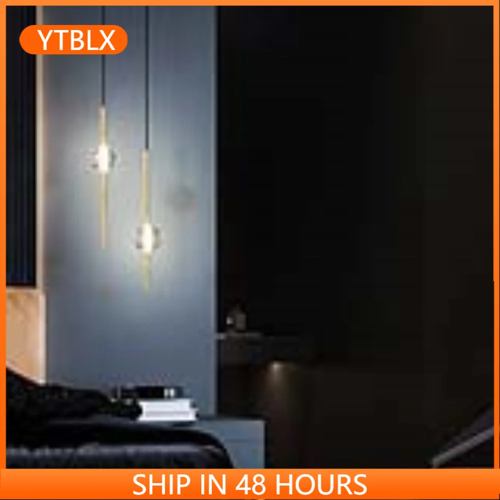 

Nordic Bedroom Bedside Pendant Lights Modern Simple Living Room Restaurant Bar Cafe Copper Crystal G4 Decorate Long Hanging Lamp